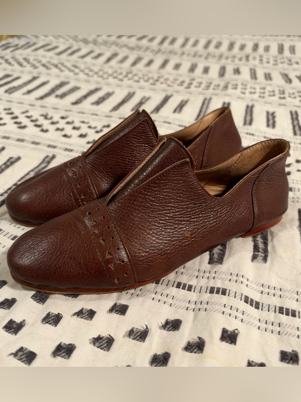 Bali ELF Handmade Brown Pebbled Leather Slip On Flats